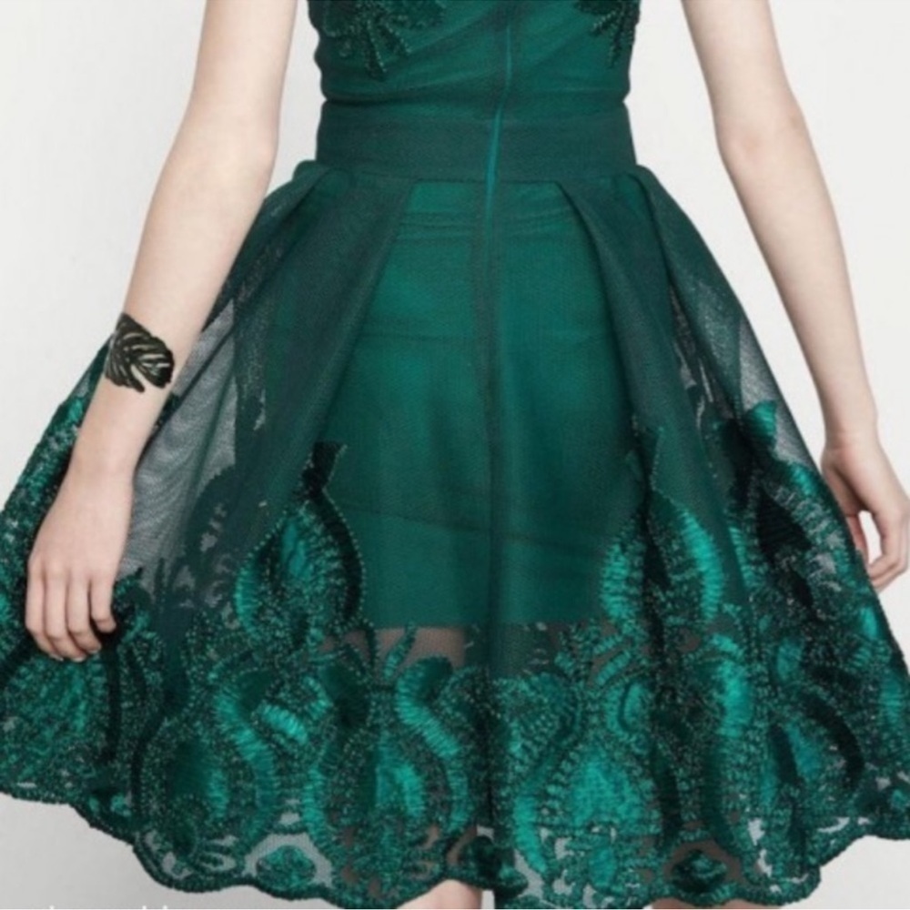Maje Emerald Green Lace Mesh Midi Dress size 1 - Picture 3 of 9